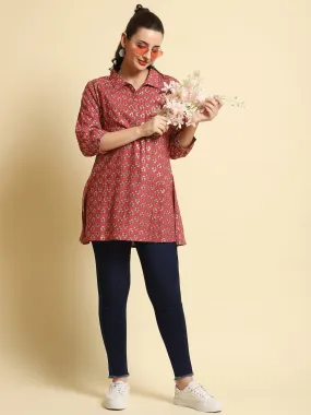 Women Rust Floral Printed Tunic