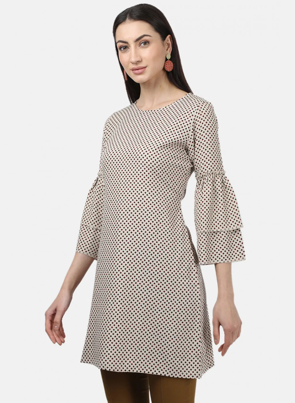 Womens Beige Printed Tunics