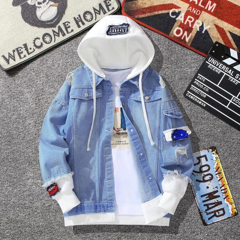 xiangtuibao Men Denim Jacket Streetwear Hip Hop Men's Hooded Jean Jackets Male Casual Outerwear  New Spring Autumn Fashion Slim Fit Coat