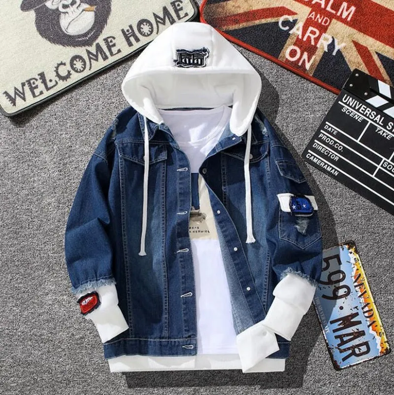 xiangtuibao Men Denim Jacket Streetwear Hip Hop Men's Hooded Jean Jackets Male Casual Outerwear  New Spring Autumn Fashion Slim Fit Coat