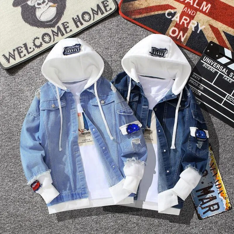 xiangtuibao Men Denim Jacket Streetwear Hip Hop Men's Hooded Jean Jackets Male Casual Outerwear  New Spring Autumn Fashion Slim Fit Coat