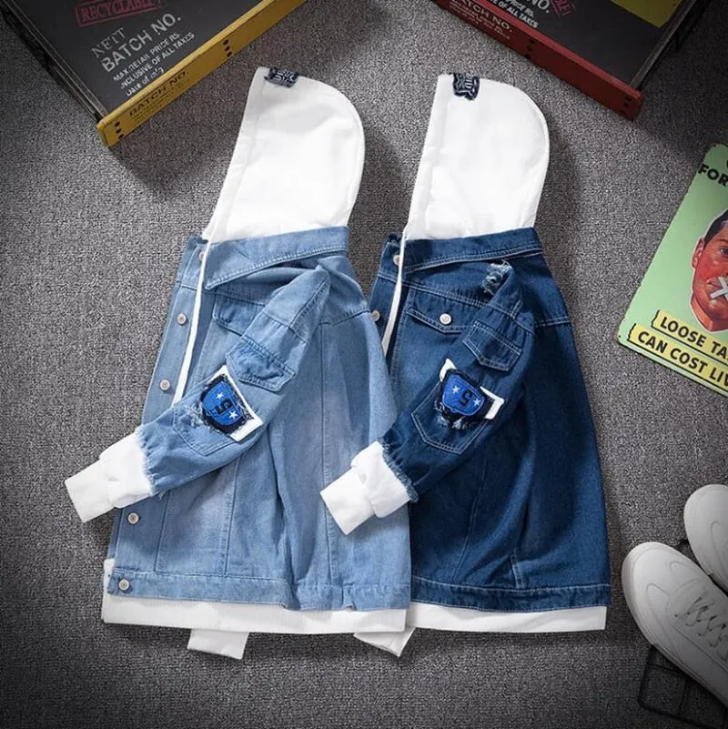 xiangtuibao Men Denim Jacket Streetwear Hip Hop Men's Hooded Jean Jackets Male Casual Outerwear  New Spring Autumn Fashion Slim Fit Coat