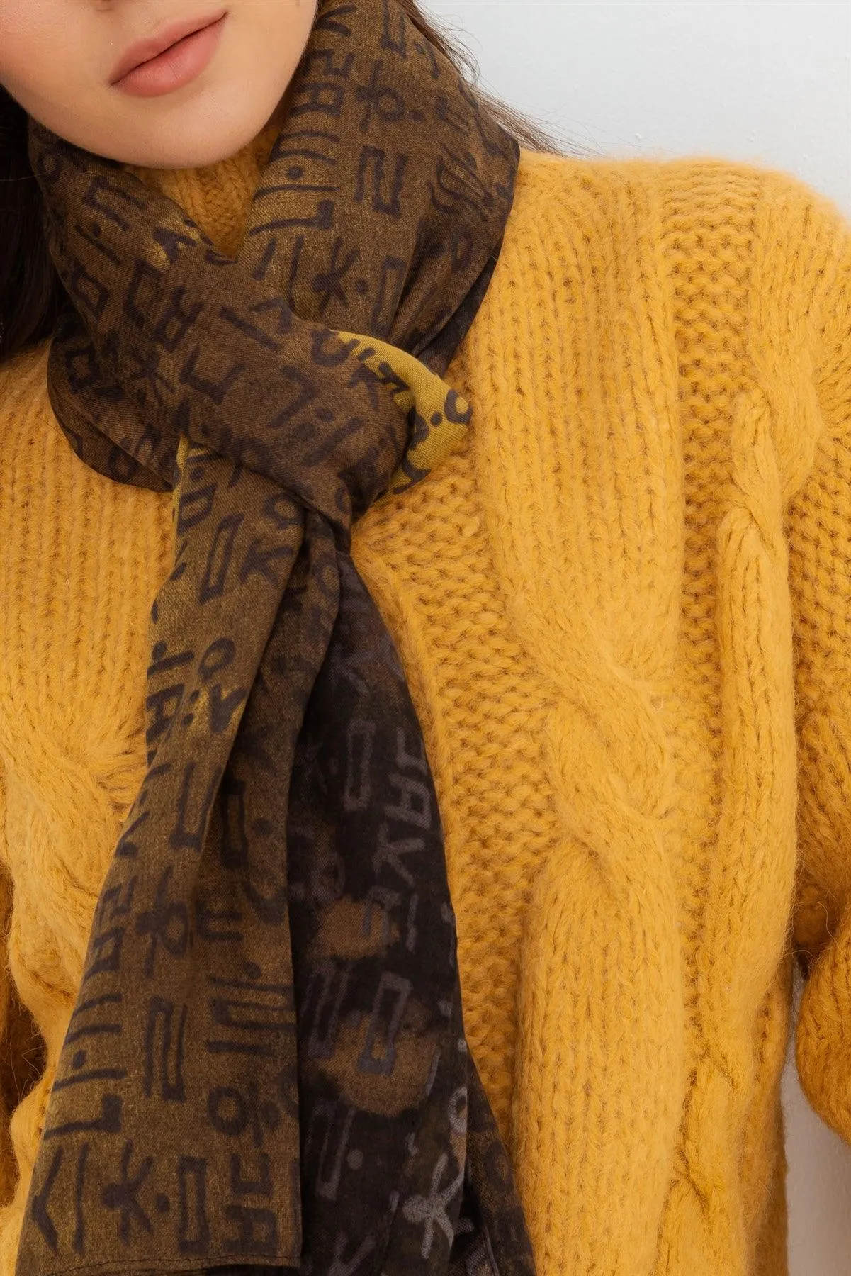 Yellow Hangul Design Korean Wrap Long Shawl Scarf