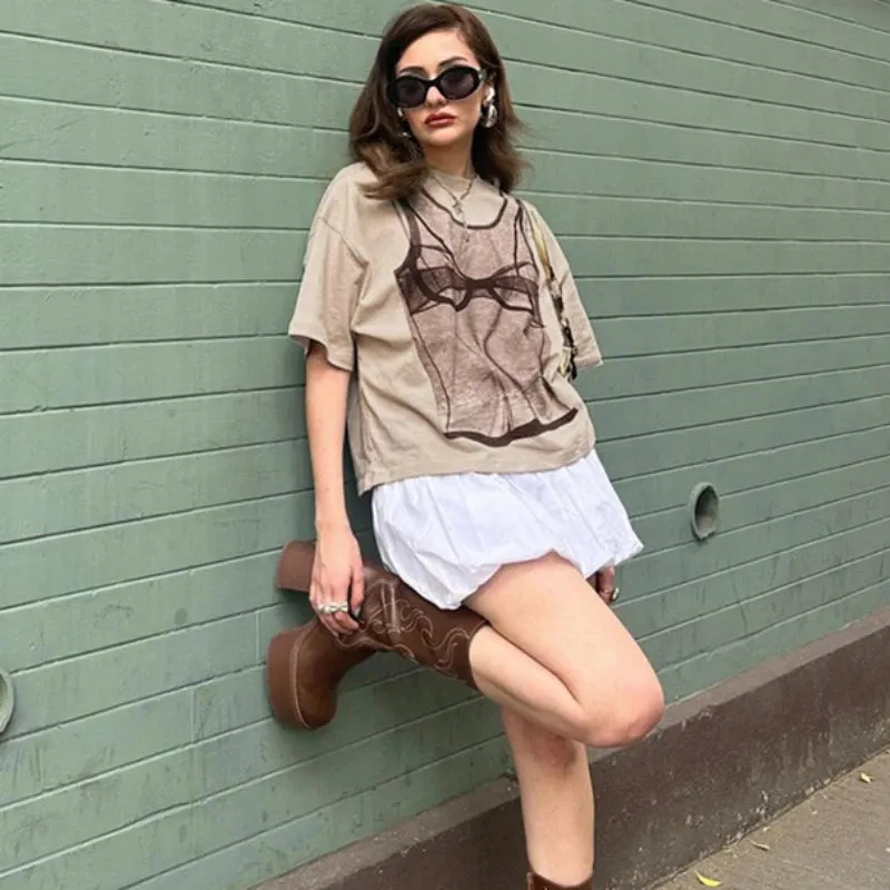 YESMYTOOL  -   Funny Print Harajuku Graphic T Shirts For Women Summer Loose Casual Y2k Top Femme Street Casual Oversized T-shirt Ladies