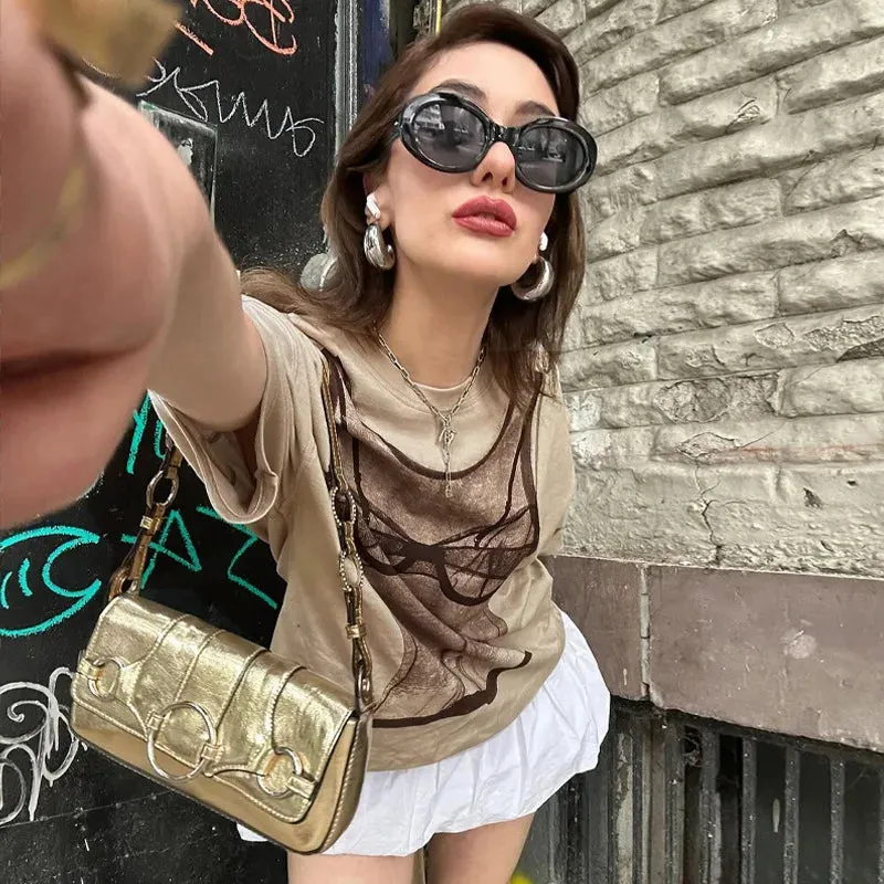 YESMYTOOL  -   Funny Print Harajuku Graphic T Shirts For Women Summer Loose Casual Y2k Top Femme Street Casual Oversized T-shirt Ladies